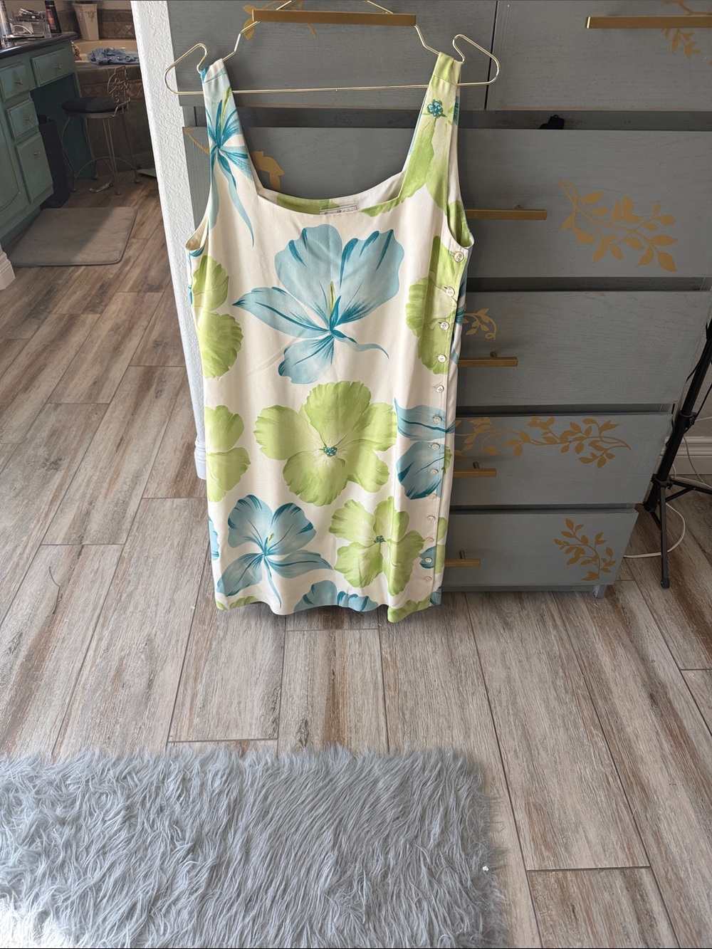 Tommy Bahama Cream Tank Dress with Blue & Green Floral Print